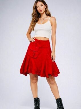 Dunia brand Red Linen asymmetrical Women's Skirt size M
